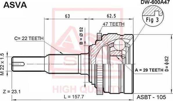 ASVA DW-600A47 - CV Joint Kit, drive shaft car-mod.net