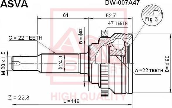 ASVA DW007A47 - CV Joint Kit, drive shaft car-mod.net