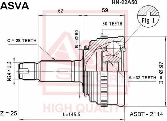 ASVA HN-22A50 - CV Joint Kit, drive shaft car-mod.net