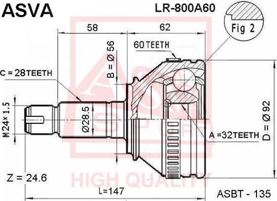 ASVA LR-800A60 - CV Joint Kit, drive shaft car-mod.net