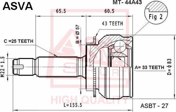 ASVA MT-44A43 - CV Joint Kit, drive shaft car-mod.net