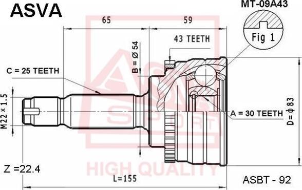 ASVA MT-09A43 - CV Joint Kit, drive shaft car-mod.net