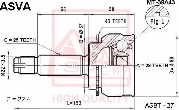 ASVA MT-38A43 - CV Joint Kit, drive shaft car-mod.net