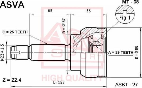 ASVA MT-38 - CV Joint Kit, drive shaft car-mod.net