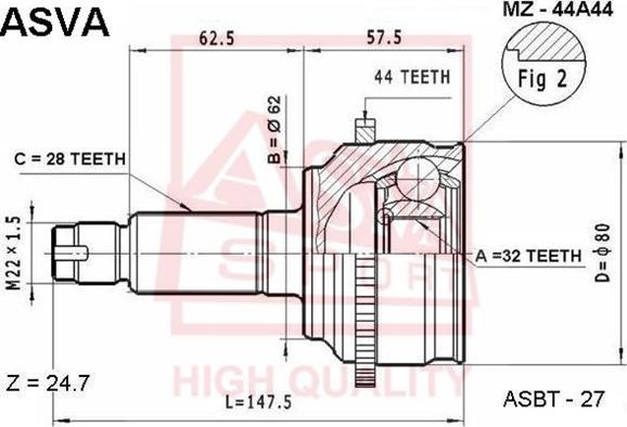 ASVA MZ-44A44 - CV Joint Kit, drive shaft car-mod.net