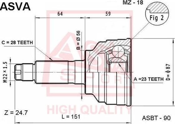 ASVA MZ-18 - CV Joint Kit, drive shaft car-mod.net