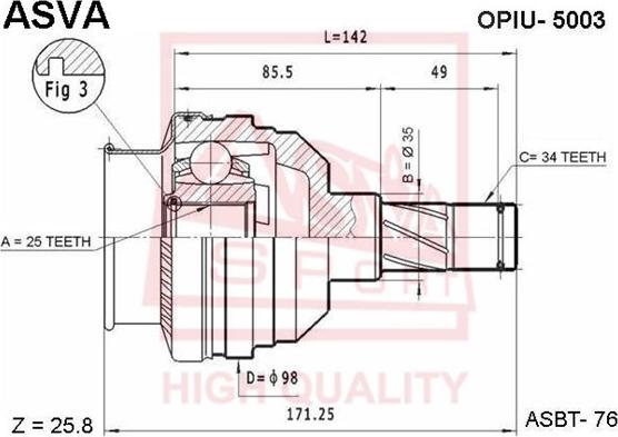 ASVA OPIU-5003 - CV Joint Kit, drive shaft car-mod.net