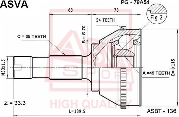 ASVA PG-78A54 - CV Joint Kit, drive shaft car-mod.net