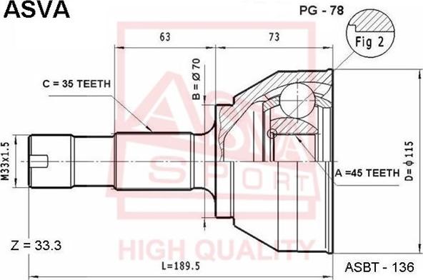 ASVA PG-78 - CV Joint Kit, drive shaft car-mod.net