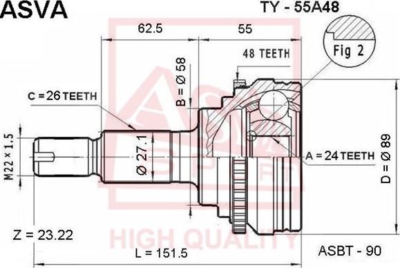 ASVA TY-55A48 - CV Joint Kit, drive shaft car-mod.net