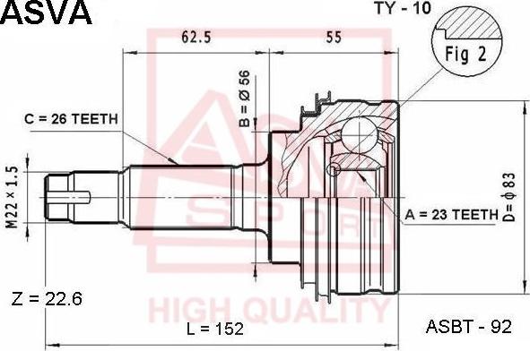 ASVA TY-10 - CV Joint Kit, drive shaft car-mod.net