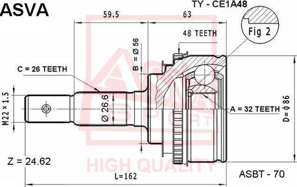 ASVA TY-CE1A48 - CV Joint Kit, drive shaft car-mod.net