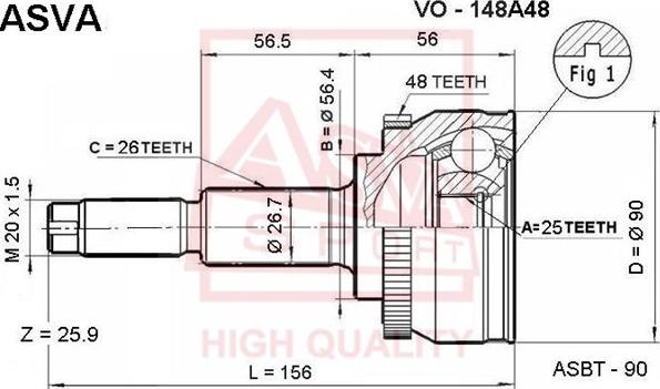 ASVA VO-148A48 - CV Joint Kit, drive shaft car-mod.net