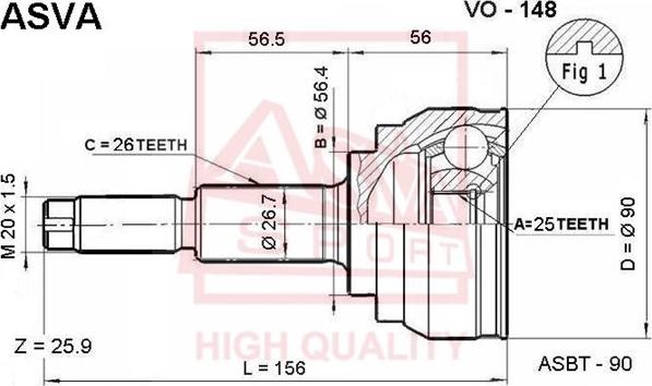ASVA VO-148 - CV Joint Kit, drive shaft car-mod.net