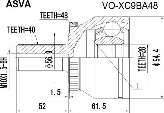 ASVA VO-XC9BA48 - CV Joint Kit, drive shaft car-mod.net