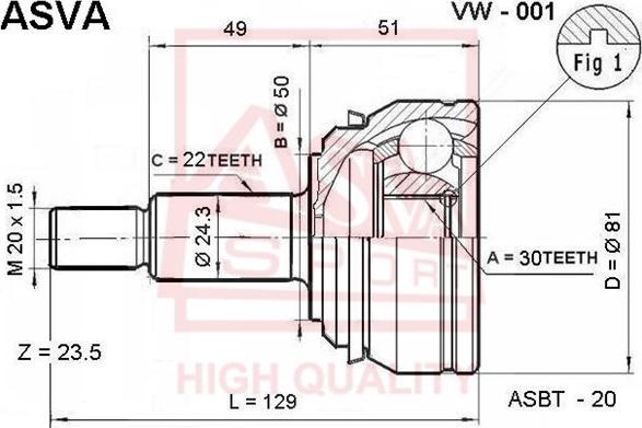 ASVA VW-001 - CV Joint Kit, drive shaft car-mod.net