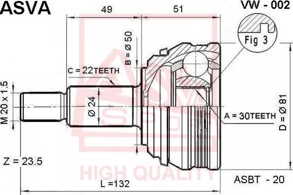 ASVA VW-002 - CV Joint Kit, drive shaft car-mod.net