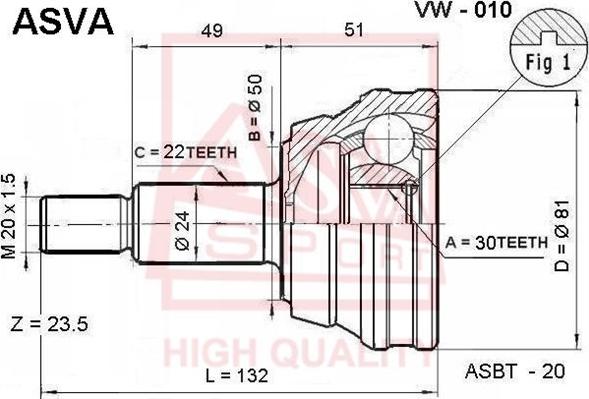 ASVA VW-010 - CV Joint Kit, drive shaft car-mod.net