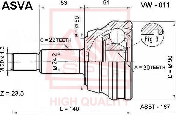 ASVA VW-011 - CV Joint Kit, drive shaft car-mod.net