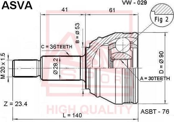 ASVA VW-029 - CV Joint Kit, drive shaft car-mod.net
