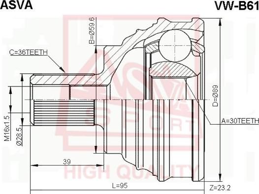ASVA VW-B61 - CV Joint Kit, drive shaft car-mod.net