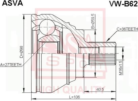 ASVA VW-B62 - CV Joint Kit, drive shaft car-mod.net