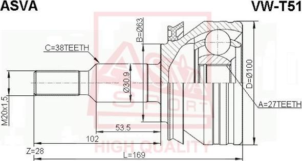 ASVA VW-T51 - CV Joint Kit, drive shaft car-mod.net