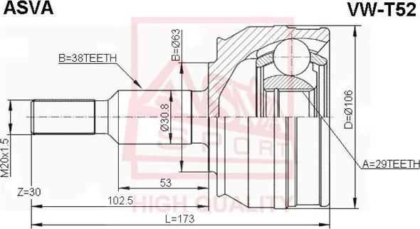 ASVA VW-T52 - CV Joint Kit, drive shaft car-mod.net