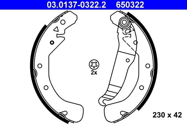 ATE 03.0137-0322.2 - Drum Brake Shoe Set car-mod.net