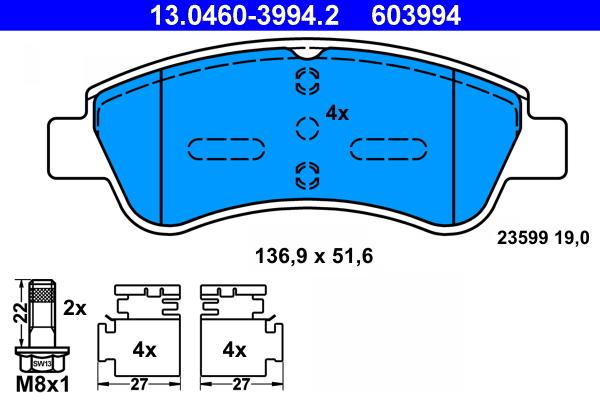 ATE 13.0460-3994.2 - Brake Pad Set, disc brake car-mod.net