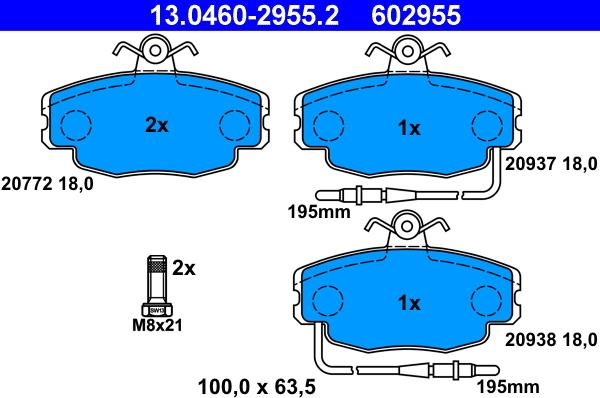 ATE 13.0460-2955.2 - Brake Pad Set, disc brake car-mod.net