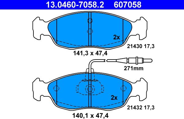 ATE 13.0460-7058.2 - Brake Pad Set, disc brake car-mod.net