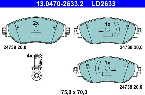 ATE 13.0470-2633.2 - Brake Pad Set, disc brake car-mod.net