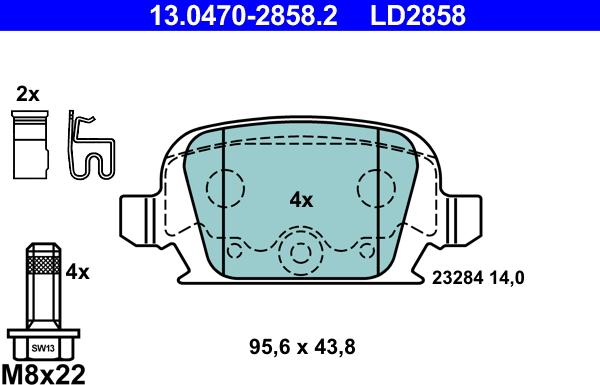 ATE 13.0470-2858.2 - Brake Pad Set, disc brake car-mod.net