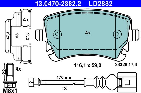 ATE 13.0470-2882.2 - Brake Pad Set, disc brake car-mod.net
