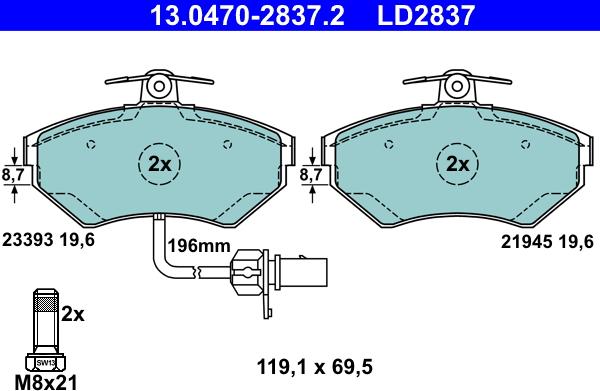 ATE 13.0470-2837.2 - Brake Pad Set, disc brake car-mod.net
