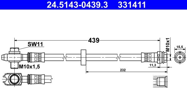ATE 24.5143-0439.3 - Brake Hose car-mod.net