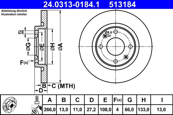 ATE 24.0313-0184.1 - Brake Disc car-mod.net