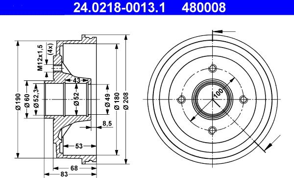 ATE 24.0218-0013.1 - Brake Drum car-mod.net