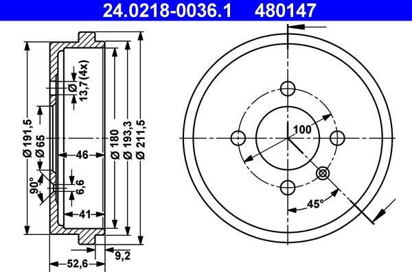 ATE 24.0218-0036.1 - Brake Drum car-mod.net