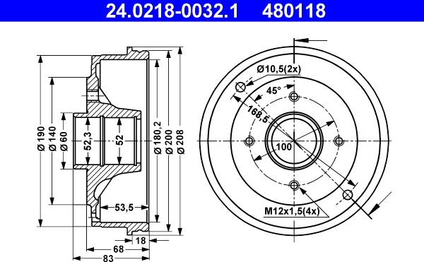 ATE 24.0218-0032.1 - Brake Drum car-mod.net