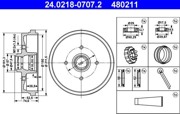 ATE 24.0218-0707.2 - Brake Drum car-mod.net