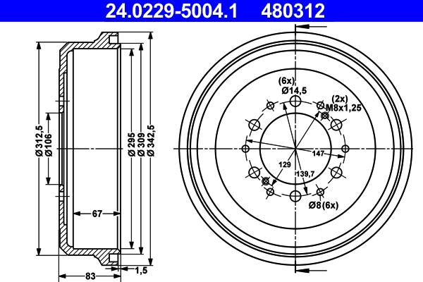 ATE 24.0229-5004.1 - Brake Drum car-mod.net