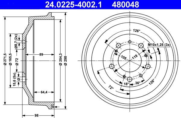 ATE 24.0225-4002.1 - Brake Drum car-mod.net