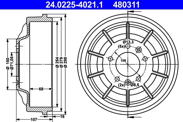 ATE 24.0225-4021.1 - Brake Drum car-mod.net
