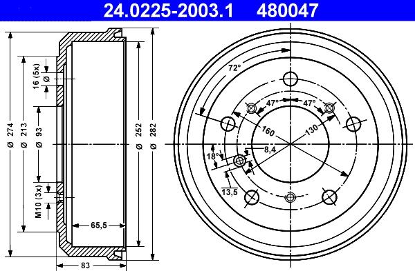 ATE 24.0225-2003.1 - Brake Drum car-mod.net
