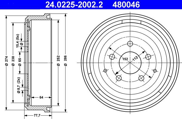 ATE 24.0225-2002.2 - Brake Drum car-mod.net