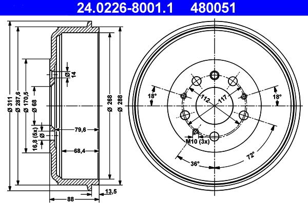 ATE 24.0226-8001.1 - Brake Drum car-mod.net