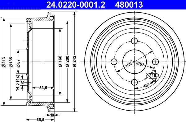 ATE 24.0220-0001.2 - Brake Drum car-mod.net