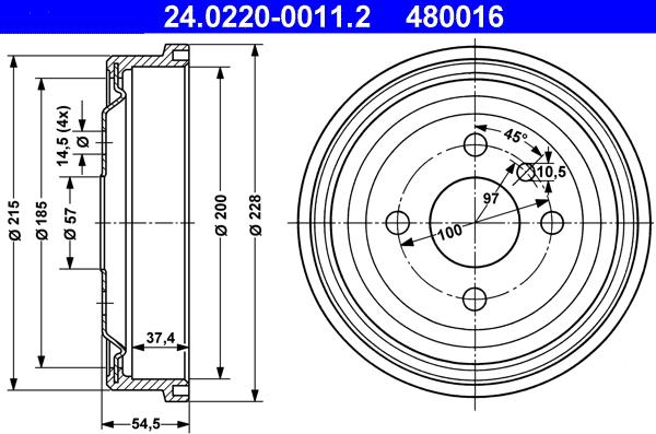 ATE 24.0220-0011.2 - Brake Drum car-mod.net